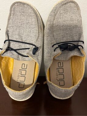 Hey Dude Men's Slip-On Loafers in Light Gray with Yellow Lining